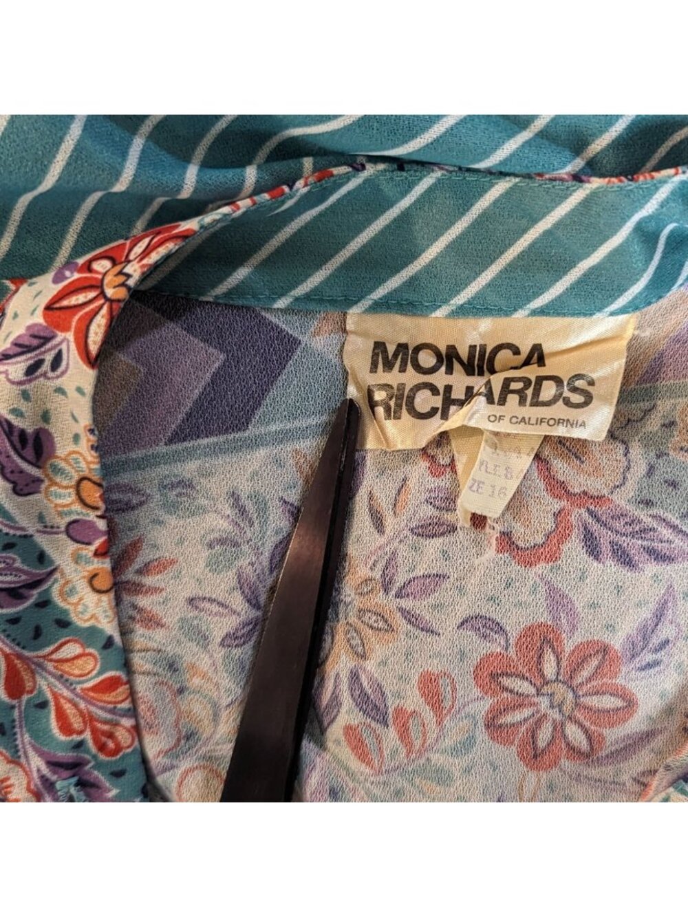 Vintage Monica Richards Womens Dress 16 Blue Floral Sheer Midi A Line Made USA - Picture 6 of 9